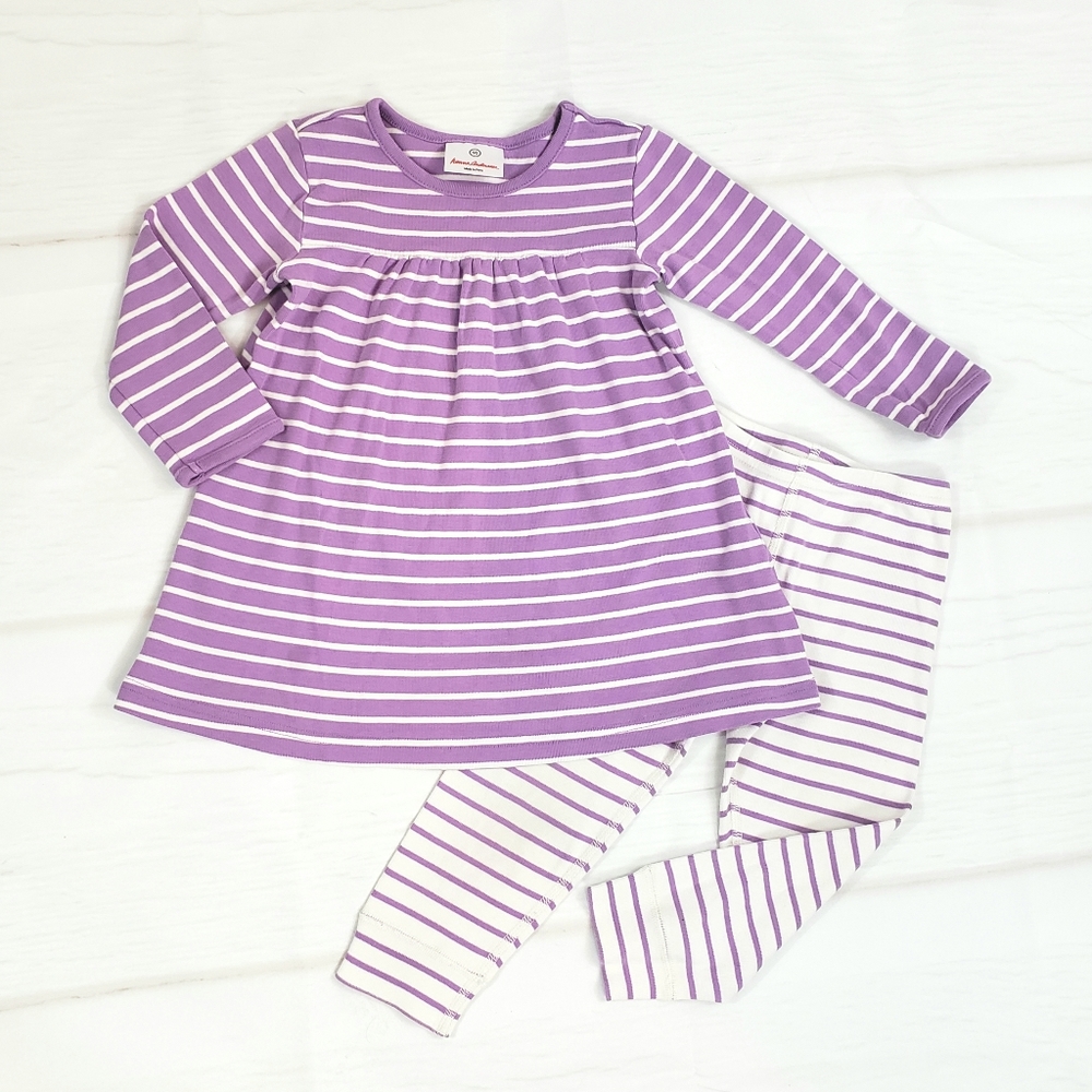 Hanna Andersson Dress Leggings Purple Stripe 90 3T